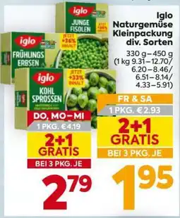 Billa Iglo Naturgemüse Kleinpackung div. Sorten Angebot