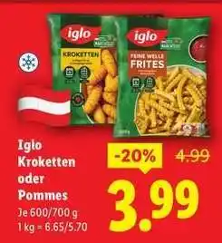 Lidl Iglo Kroketten oder Pommes Angebot