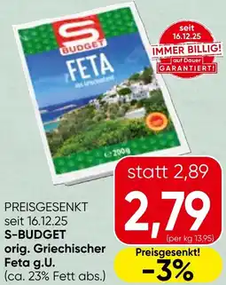 Spar S budget orig. griechischer feta g.u. Angebot