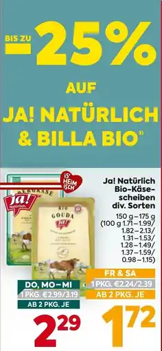Billa Ja Natürlich BioKäse scheiben Angebot