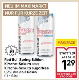 Maximarkt Red Bull Spring Edition Kirsche-Sakura oder Kirsche-Sakura sugarfree Angebot