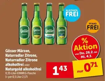 Interspar Gösser Märzen, Naturradler Zitrone, Naturradler Zitrone alkoholfrei oder Naturgold alkoholfrei Angebot