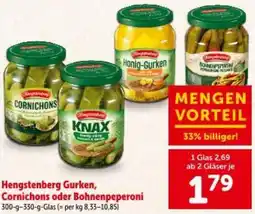 Interspar Hengstenberg Gurken Cornichons oder Bohnenpeperoni Angebot