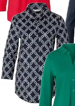 Tchibo Eduscho Piqué Jerseybluse dunkelblau weißer Alloverprint Angebot