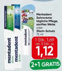 Interspar Mentadent zahncreme tägliche pflege, sanftes weiss oder 3fach-schutz Angebot