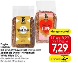 Eurospar Zagler müslibär bio crunchy love müsli oder zagler bio dinkel-honigmüsli wilde hilde Angebot