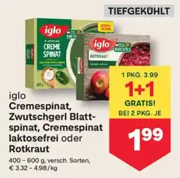 MPreis iglo Cremespinat, Zwutschgerl Blattspinat, Cremespinat laktosefrei oder Rotkraut Angebot