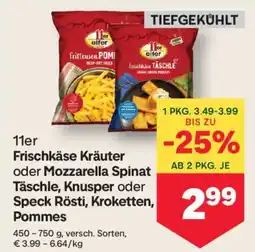 MPreis Frischkäse Kräuter oder Mozzarella Spinat Täschle, Knusper oder Speck Rösti, Kroketten, Pommes Angebot