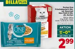 Billa Purina One Frischebeutel 4 Stk. od. Gourmet Mon Petit 6 Stk. div. Sorten Angebot
