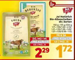 Billa Ja! Natürlich Bio-Käsescheiben div. Sorten Angebot
