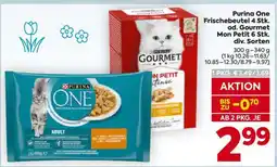 Billa Purina One Frischebeutel 4 Stk. od. Gourmet Mon Petit 6 Stk. div. Sorten Angebot