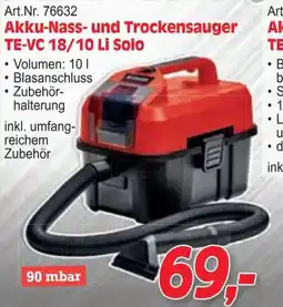 Zgonc Nass und Trockensauger TE VC 18/10 Li Solo Angebot