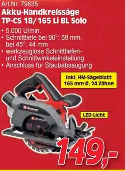 Zgonc Akku handkreissäge tp cs 18 165 li bl solo Angebot