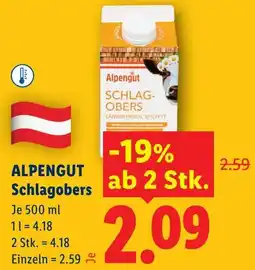 Lidl Alpengut schlagobers Angebot