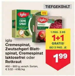 MPreis iglo Cremespinat, Zwutscherl Blattspinat, Cremespinat laktosefrei oder Rotkraut Angebot