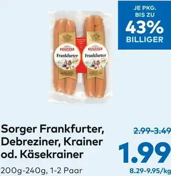 T&G Sorger Frankfurter, Debreziner,Krainer Od. Käsekrainer 200-240g Angebot