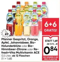 Maximarkt Pfanner Gespritzt, Orange, Apfel, Johannisbeer, Bio- Holunderblüte Angebot