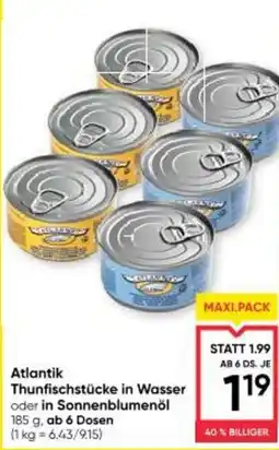 Maximarkt Atlantik Thunfischstücke in Wasser oder in Sonnenblumenöl Angebot