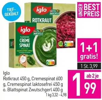 Iglo Rotkraut, Cremespinat , Cremespinat laktosefrei Blattspinat Zwutschgerl