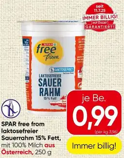 Spar SPAR free from laktosefreier Sauerrahm 15% Fett Angebot