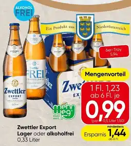 Spar Zwettler Export Lager oder alkoholfrei Angebot