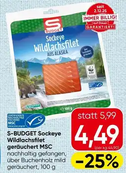 Spar S-BUDGET Sockeye Wildlachsfilet geräuchert MSC Angebot