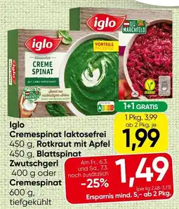 Spar Iglo Cremespinat laktosefrei Angebot