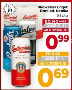 Billa Budweiser Lager, Dark od. Nealko Angebot