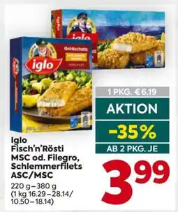 Billa Iglo Fisch’n’Rösti MSC od. Filegro, Schlemmerfilets ASC/MSC Angebot