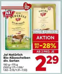 Billa Ja! Natürlich Bio-Käsescheiben div. Sorten Angebot