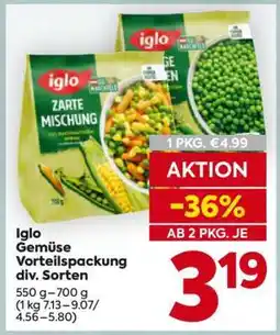 Billa Iglo Gemüse Vorteilspackung div. Sorten Angebot