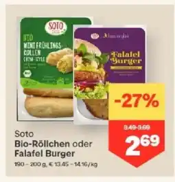 MPreis Bio Röllchen oder Falafel Burger Angebot