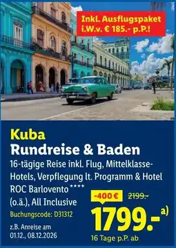 Lidl Kuba Rundreise & Baden Angebot