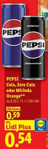 Lidl Pepsi cola, zero cola oder mirinda orange Angebot