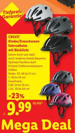Lidl Crivit Kinder/Erwachsenen Fahrradhelm mit Rücklicht Angebot