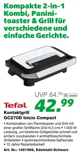 EP Tefal Kontaktgrill GC270D Inicio Compact Angebot