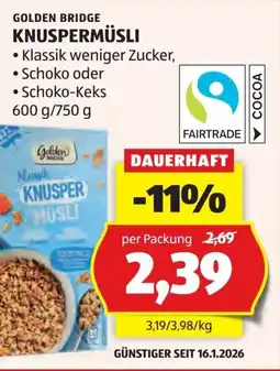 Hofer Golden bridge knuspermüsli Angebot