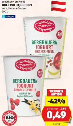 Hofer Zurück zum ursprung bio fruchtjoghurt Angebot