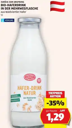 Hofer Bio haferdrink in der mehrwegflasche Angebot