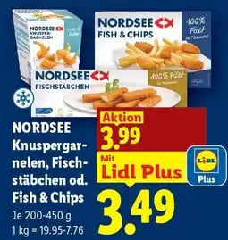 Lidl NORDSEE Knuspergar- nelen, Fisch- stäbchen od. Fish & Chips Angebot