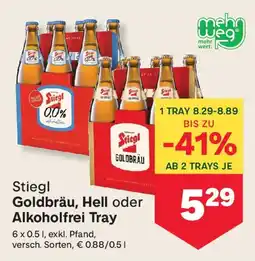 MPreis Stiegl Goldbräu, Hell oder Alkoholfrei Tray Angebot