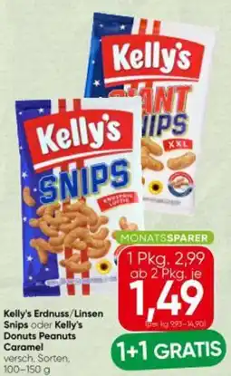 Spar Kelly's Erdnuss/Linsen Snips oder Kelly's Donuts Peanuts Caramel Angebot