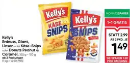 Maximarkt Kelly's erdnuss, giant, linsen oder käse snips oder donuts peanut & caramel Angebot