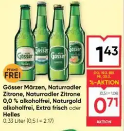 Maximarkt Gösser märzen, naturradler zitrone, naturradler zitrone, alkoholfrei, naturgold alkoholfrei, extra frisch oder helles Angebot