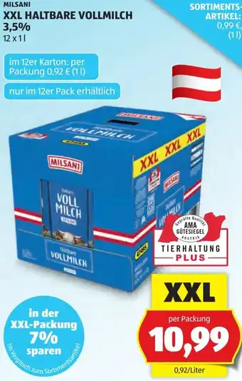 Hofer Milsani haltbare vollmilch 3,5% Angebot