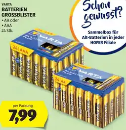 Hofer Varta batterien grossblister Angebot