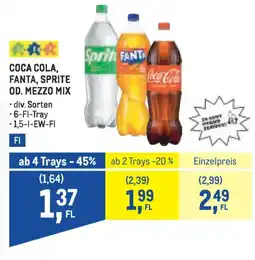 Metro Coca cola, fanta, sprite od. mezzo mix Angebot