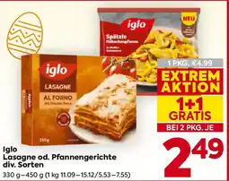 Billa Iglo lasagne od. pfannengerichte Angebot