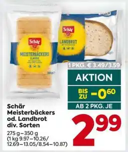 Billa Schär Meisterbäckers od. Landbrot div. Sorten Angebot