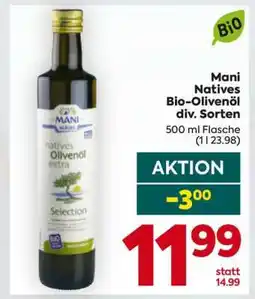 Billa Mani Natives Bio-Olivenöl div. Sorten Angebot